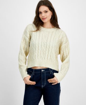 Hooked Up by IOT - Juniors' Shine Cable-Knit Crewneck Sweater