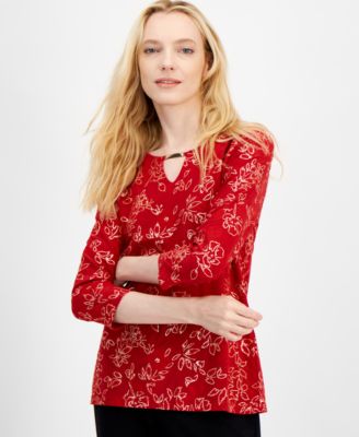 JM Collection - Women's Glitter-Jacquard 3/4-Sleeve Top