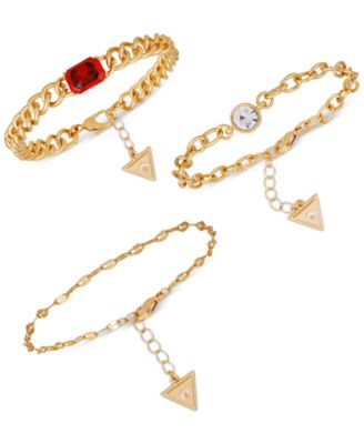 GUESS - Gold-Tone 3-Pc. Set Crystal Link Bracelets