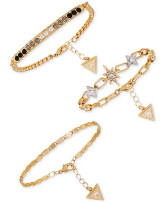 GUESS - Gold-Tone 3-Pc. Set Crystal Link Bracelets
