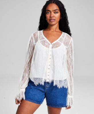 And Now This - Women's Lace V-Neck Button-Front Top