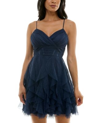 pear culture - Juniors' Glitter Tulle Sleeveless Fit & Flare Dress