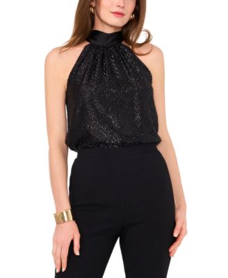 1.STATE - Women's Textured Tie-Back Halterneck Top