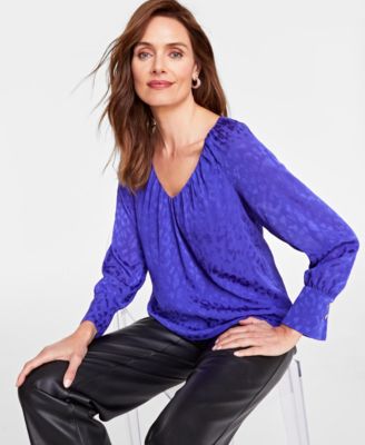 I.N.C. International Concepts - Women's Pleated V-Neck Blouse, Created for Macy's