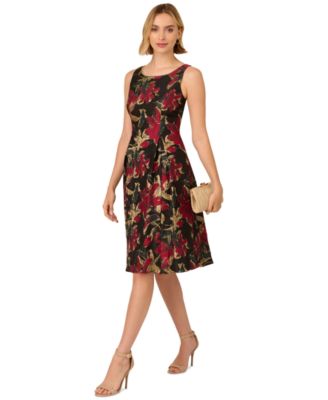 Adrianna Papell - Women's Floral Jacquard Fit & Flare Dress