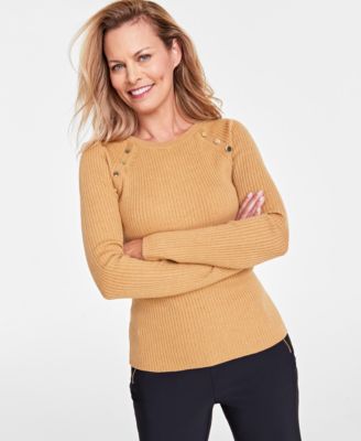 I.N.C. International Concepts - Women's Button-Shoulder Raglan-Sleeve Sweater