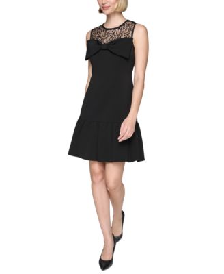 KARL LAGERFELD PARIS - Women's Lace-Yoke Drop-Waist Dress