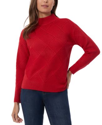 Jones New York - Women's Diamond-Stitch Mock-Neck Sweater