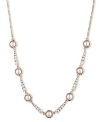 Givenchy - Gold-Tone Crystal & Imitation Pearl Statement Necklace, 16"+ 3" extender