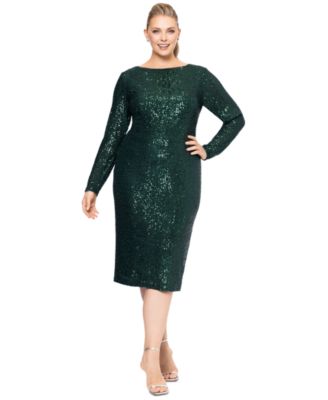 XSCAPE - Plus Size Sequined Long-Sleeve Sheath Dress