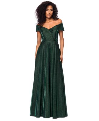 XSCAPE - Petite Off-the-Shoulder Glitter Gown