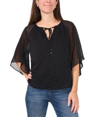Sam & Jess - Petite 3/4-Sleeve Tie-Neck Blouse