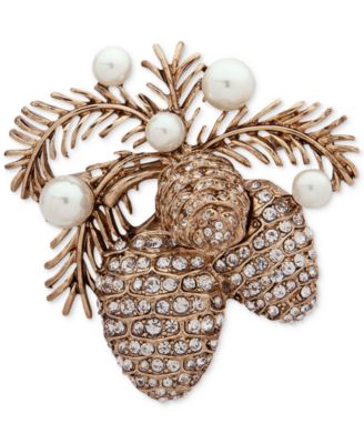 Anne Klein - Gold-Tone Pav&eacute; & Imitation Pearl Pine Cone Pin
