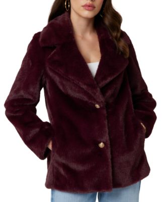 GUESS - Women's Filomena Faux-Fur Button-Front Long-Sleeve Jacket