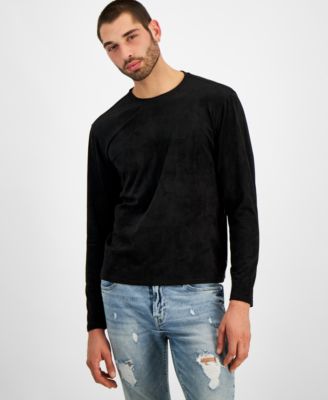 GUESS - Men's Garrett Relaxed-Fit Faux-Suede Long-Sleeve T-Shirt