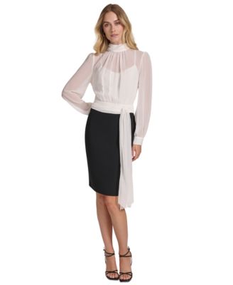 Calvin Klein - Women's Mock-Neck Chiffon-Top Dress