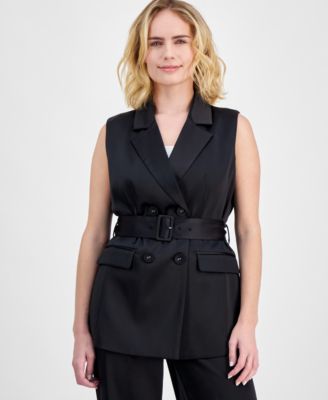 I.N.C. International Concepts - Petite Notched-Collar Belted Vest