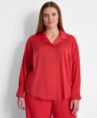 DKNY - Plus Size Notched Collar Long-Sleeve Shirt