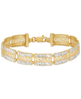 Macy's - Textured & Filigree Two-Tone Open Link Bracelet in 10k Gold