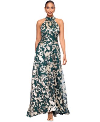 Betsy & Adam - Women's Metallic-Print Mock-Neck Gown