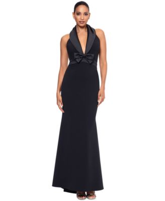 Betsy & Adam - Women's Bow-Trim Shawl-Collar Gown