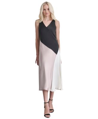 DKNY - Women's Satin Colorblocked Slip Dress