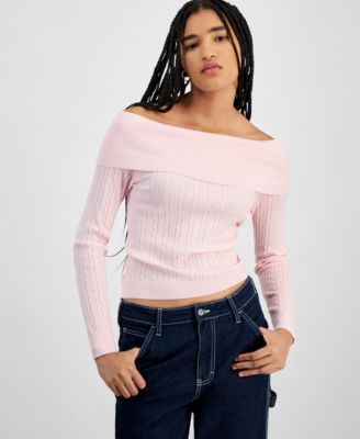Hooked Up by IOT - Juniors' Cable-Knit Off-the-Shoulder Sweater
