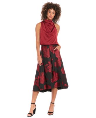 Muse - Women's Pleated Organza Zip-Back Midi Skirt