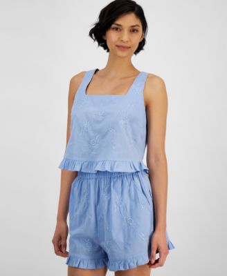 And Now This - Women's Embroidered Ruffled-Hem Top