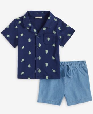 First Impressions - Baby Collared Turtle-Print Shirt & Shorts, 2 Piece Set