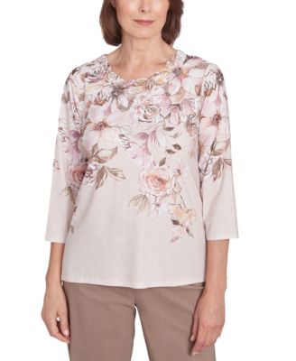 Alfred Dunner - Petite Telluride Falling Floral Lace Crewneck Top