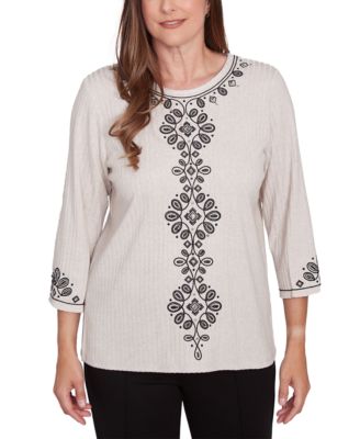 Alfred Dunner - Petite Romancing The Stone Embroidered Medallion Top