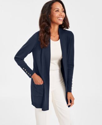 JM Collection - Petite Open-Front Buttoned-Cuff Cardigan