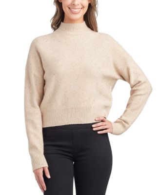 BCX - Juniors' Sequined Mock-Neck Ribbed-Hem Dropped-Shoulder Sweater