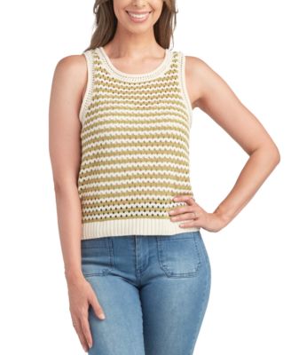 BCX - Juniors' Open-Stitch Striped Sleeveless Sweater