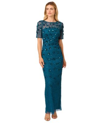 Adrianna Papell - Petite 3D Floral Embellished Gown