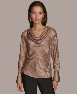 Donna Karan New York - Women's Metallic Cowl-Neck Long-Sleeve Top