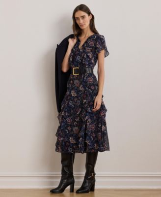 Lauren Ralph Lauren - Women's Floral Ruffle-Trim Georgette Dress