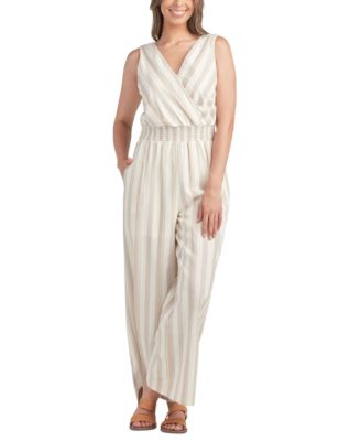 BCX - Juniors' Smocked-Waist Striped Sleeveless Jumpsuit