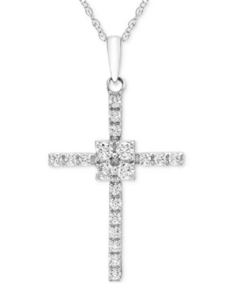 Macy's - Diamond Cross Pendant 18" Necklace (1/4 ct. t.w.) in 10k White Gold