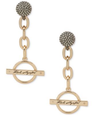 KARL LAGERFELD PARIS - wo-Tone Crystal Pav&eacute; Logo Open Link Chain Drop Earrings