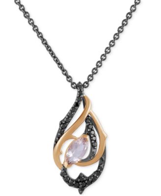 Disney Enchanted Vault - Morganite (1/4 ct. t.w.) & Black Diamond (1/5 ct. t.w.) Maleficent 18" Pendant Necklace in Black Rhodium-Plated Sterling Silver & 14k Pink Gold