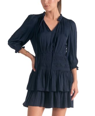 Elan - Women's Smocked-Waist Tiered-Skirt Mini Dress