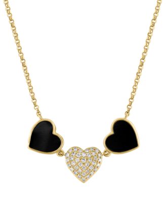 EFFY Collection - Onyx & Diamond (1/10 ct. t.w.) Heart Collar Necklace in 14k Gold, 18" + 1" extender