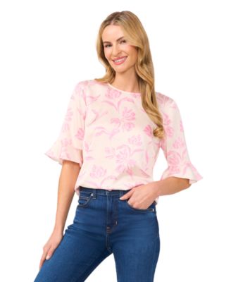 CeCe - Women's Floral-Print Ruffled Blouse