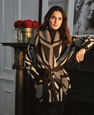 Lauren Ralph Lauren - Women's Geo-Motif Belted Wool-Blend Cardigan