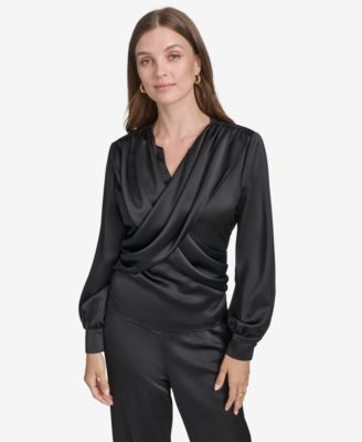 Halston - Women's Satin Surplice-Draped Top