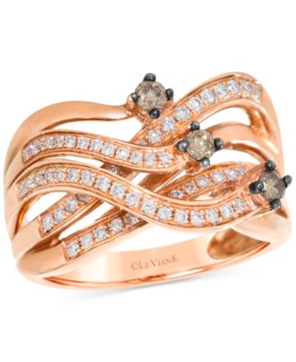 Le Vian - Chocolate Diamond & Vanilla Diamond Multirow Crossover Ring (3/8 ct. t.w.) in 14k Rose Gold