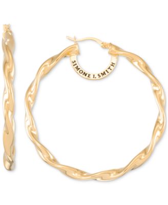 Simone I. Smith - Twisted Hoop Earrings in 18k Yellow Gold Over Sterling Silver
