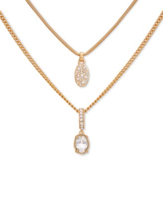 GUESS - Gold-Tone Crystal Mixed Chain Layered Pendant Necklace, 18" + 2" extender